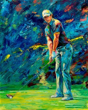 スポーツ Painting - 印象派の青いゴルファー
